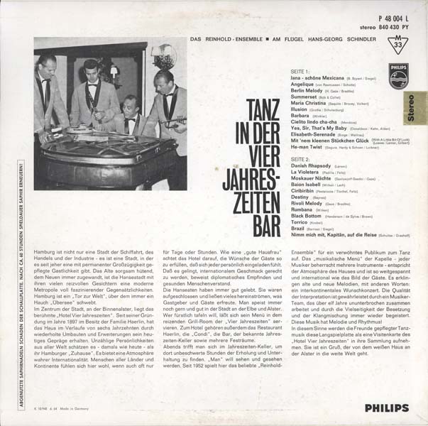 Das Reinhold-Ensemble – 1963 – Tanz in der Vier-Jahreszeiteb-Bar [840 430 PY][LP黑胶][德国版][WAV+CUE]