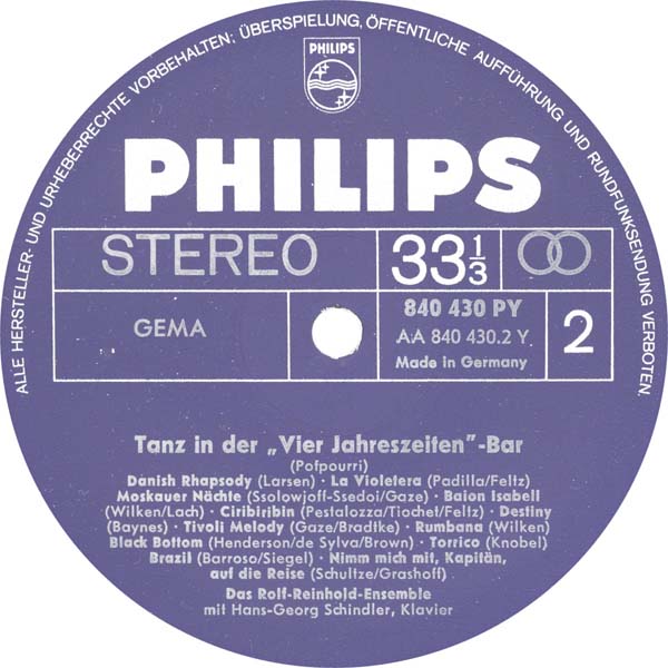 Das Reinhold-Ensemble – 1963 – Tanz in der Vier-Jahreszeiteb-Bar [840 430 PY][LP黑胶][德国版][WAV+CUE]