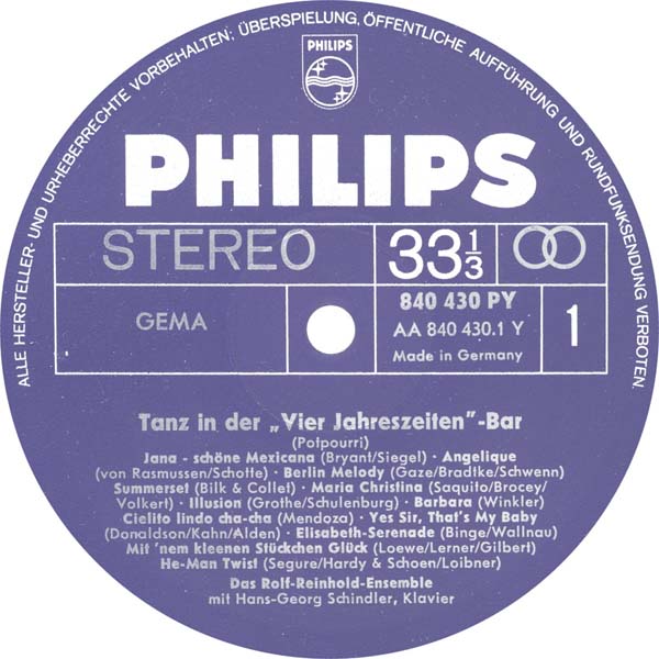 Das Reinhold-Ensemble – 1963 – Tanz in der Vier-Jahreszeiteb-Bar [840 430 PY][LP黑胶][德国版][WAV+CUE]