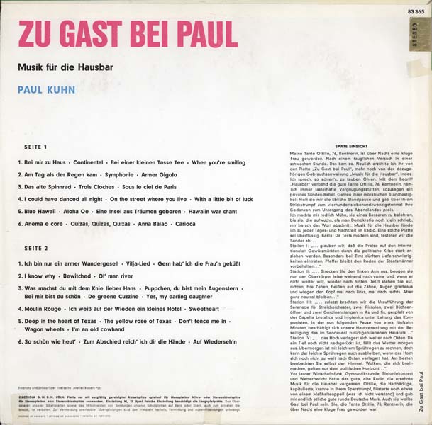 Paul Kuhn – 1963 – Zu Gast bei Paul [STC 83365][LP黑胶][德国版][WAV+CUE]