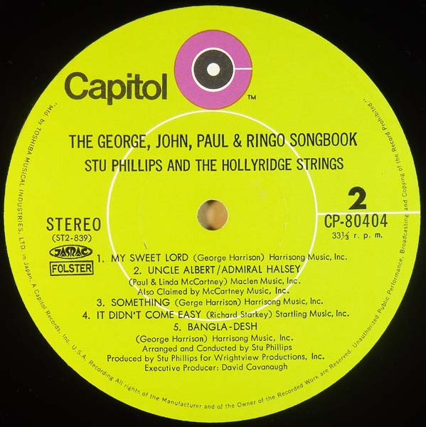 Stu Phillips, The Hollyridge Strings – 1971 – The George, John, Paul & Ringo Songbook [CP-80404][LP黑胶][日本版][WAV+CUE]