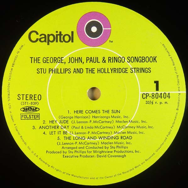 Stu Phillips, The Hollyridge Strings – 1971 – The George, John, Paul & Ringo Songbook [CP-80404][LP黑胶][日本版][WAV+CUE]