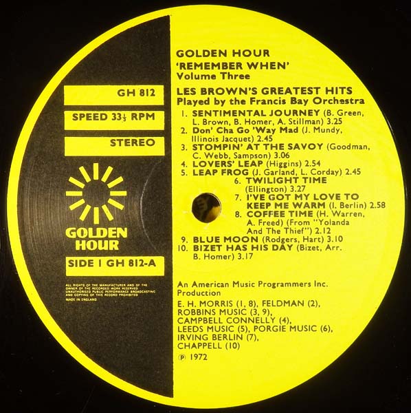 The Francis Bay Orchestra – 1972 – Remember When Vol. 3 – Les Brown & Charlie Barnet’s Greatest Hits [GH 812][LP黑胶][英国版][WAV+CUE]