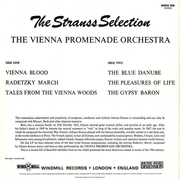 维也纳漫步管弦乐团 – 1973 – The Strauss Selection 施特劳斯作品精选 [WMD 206][LP黑胶][英国版][WAV+CUE]