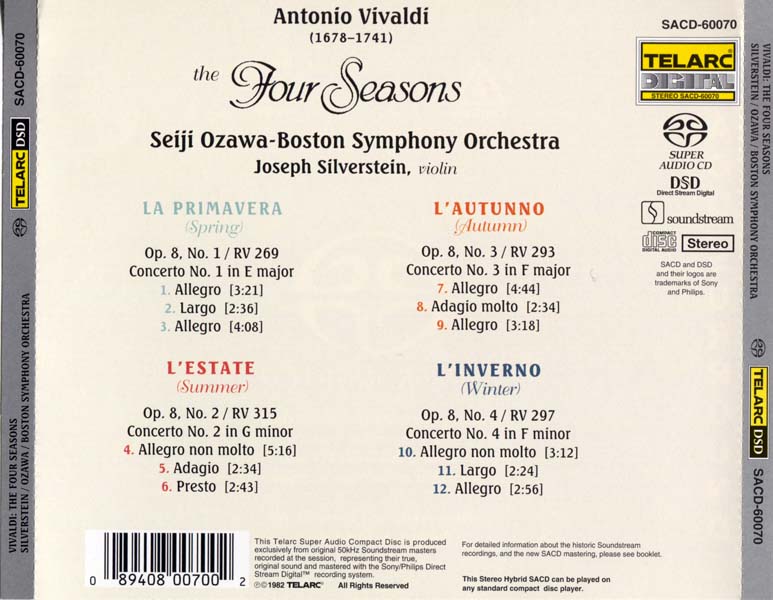 小泽征尔 – 2003 – Vivaldi The Four Seasons 维瓦尔第 四季 小提琴协奏曲 (1982) [SSHRS-007_010][SACD][美国版][ISO]