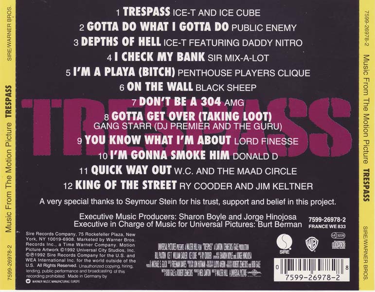 电影原声 – 1992 – Trespass 入侵 [7599-26978-2][德国版][WAV+CUE]
