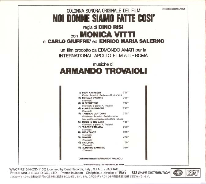 电影原声 – 1993 – Noi Donne Siamo Fatte Cosi 女人天生如此 [WWCP-7216][日本版][WAV+CUE]