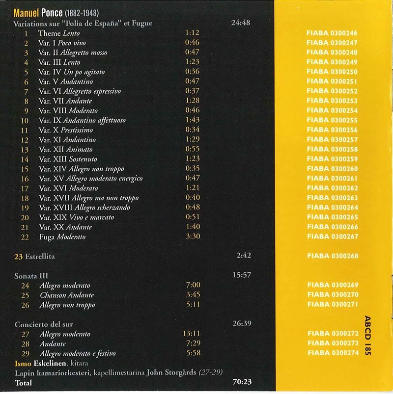 Ismo Eskelinen 伊斯莫・埃斯基宁 – 2003 – Ponce – Works for Guitar [ABCD 185][芬兰版][WAV+CUE]