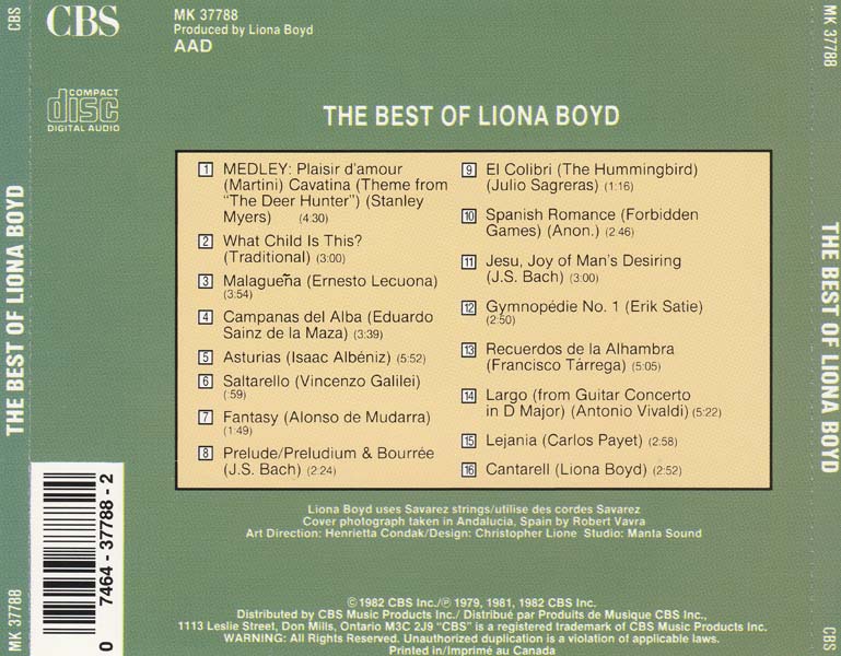 Liona Boyd 莉奥娜・博伊德 – 1982 – The Best of Liona Boyd [MK 37788][加拿大版][WAV+CUE]