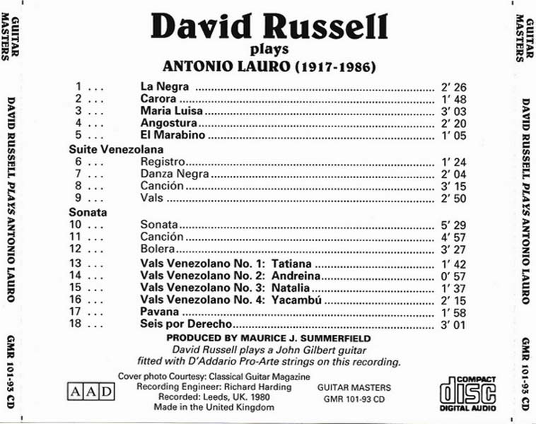 David Russell – 1980 – David Russell plays Antonio Lauro [GMR 101‑93 CD][英国版][WAV+CUE]