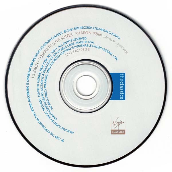 Isbin, Sharon 莎伦・伊斯宾 – 1989 – J S Bach~ Complete Lute Suites (2003)[7243 5 62198 2 3][美国版][WAV+CUE]