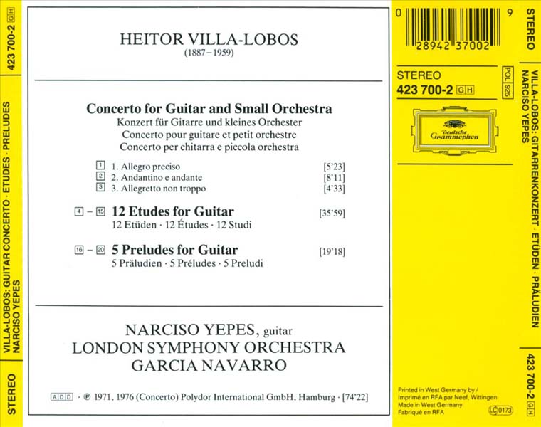Narciso Yepes 纳西索・耶佩斯 – 1976 – Heitor Villa-Lobos… (1988)[423 700‑2][西德版][WAV+CUE]