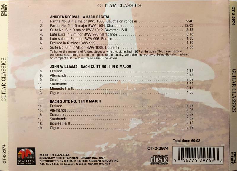 VA – 1997 – Classical Treasures – Guitar Classics – Bach [CT‑2‑2974][加拿大版][WAV+CUE]