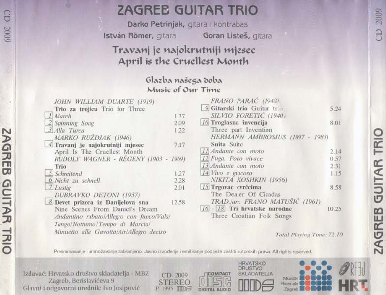 Zagreb Guitar Trio 萨格勒布吉他三重奏 – 1995 – April is the Cruellest Month [CD 2009][捷克版][WAV+CUE]