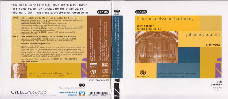 Gerd Zache – 2006 – 门德尔松：六首管风琴奏鸣曲 Op.65；勃拉姆斯：管风琴作品 [SACD][050.502][德国版][ISO]