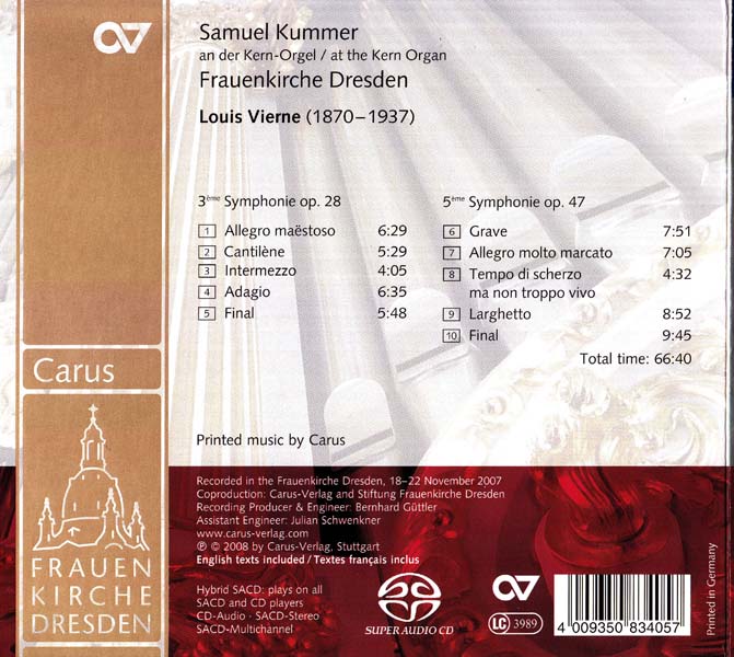 Samuel Kummer – 2007 – 路易・维尔纳：第 3、第 5 管风琴交响曲 [SACD][Carus 83.405][德国版][ISO]