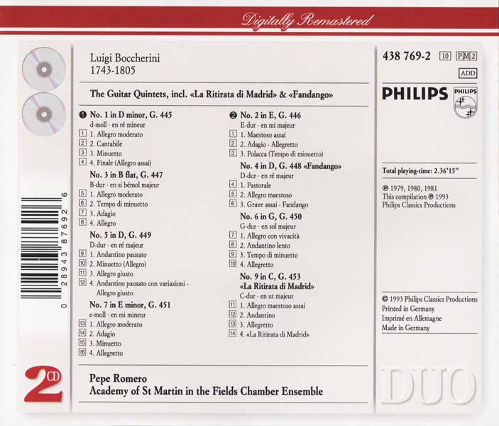 Boccherini – 1993 – The Guitar Quintets – Romero [438 769‑2][德国版][WAV-CUE]