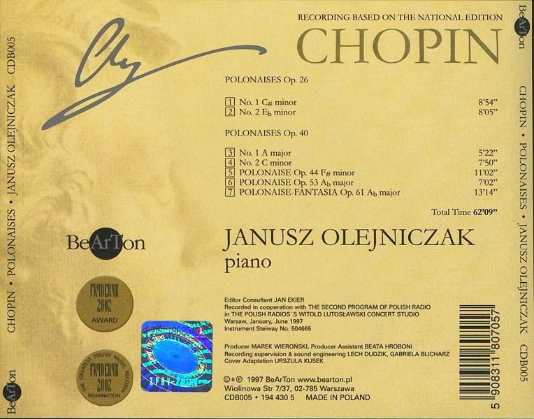 Janusz Olejniczak – 1997 – 肖邦_波洛奈兹舞曲 [CDB005][波兰版][WAV+CUE]