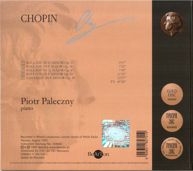 Piotr Paleczny – 1995 – 肖邦 – 叙事曲_幻想曲 [CDB001 194 430 1][波兰版][WAV+CUE]
