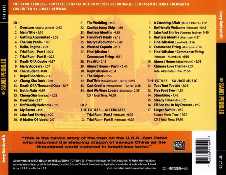 电影原声 – 1966 – The Sand Pebbles 2CD 圣保罗号炮艇 (2011)[INT 7170][美国版][WAV+CUE]