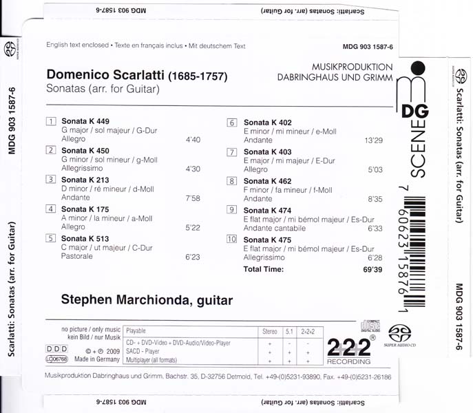 Stephen Marchionda – 2008 – 多梅尼科・斯卡拉蒂：吉他改编奏鸣曲 [SACD][MDG 903 1587-6][德国版][ISO]
