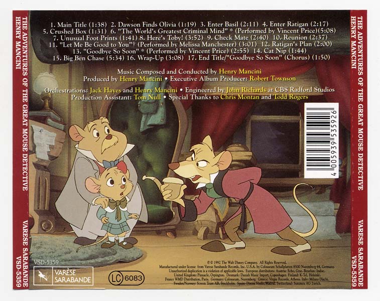 电影原声 – 1992 – The Adventures of the Great Mouse Detective 妙妙探_大老鼠侦探历险记 [VSD-5359][德国版][WAV+CUE]