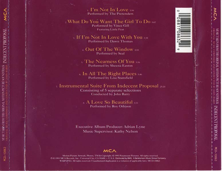 电影原声 – 1993 – Indecent Proposal 桃色交易 [MCD-10863][美国版][WAV+CUE]