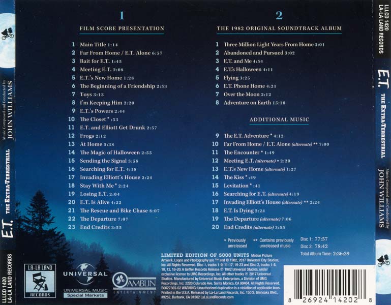 电影原声 – 2017 – E.T. the Extra-Terrestrial (35th Anniversary 2CD) E.T. 外星人 [LLLCD1420][美国版][WAV+CUE]